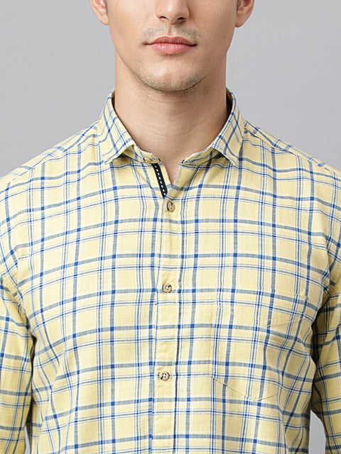 Men Yellow Slim Fit Checkered Casual Shirt