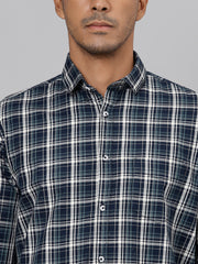 Men Navy  Slim Fit Checkered Casual Shirt