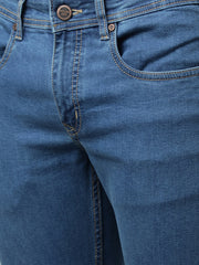 Men Mid Blue Regular Fit Mid Rise Clean Look Strechable Jeans