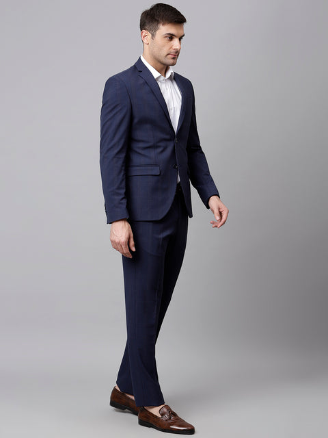 Men Blue 2 Piece Solid Formal Suit